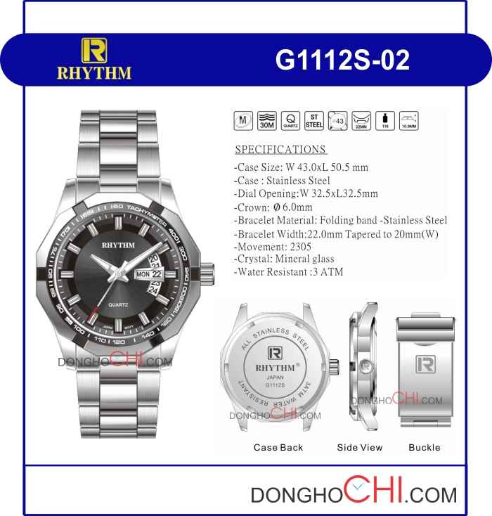 G1112S-02 đồng hồ đeo tay nam rhythm